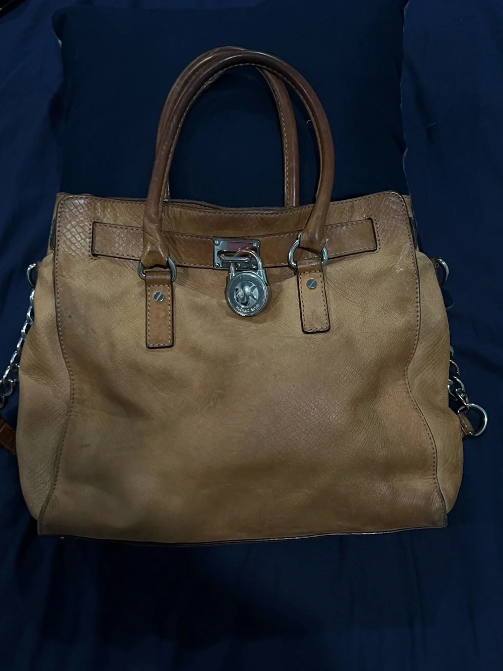 Michael Kors Tawny Leather Satchel Handbag with Chain Detail